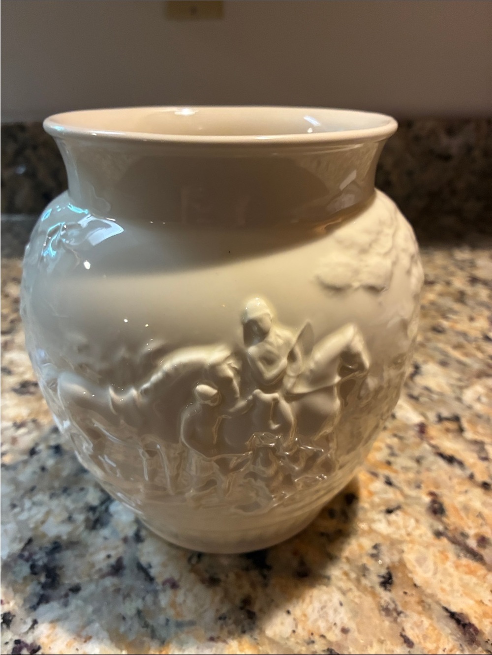 Wedgwood Cream Glazed Relief Vase with Equestrian Motif